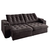 Sofá Retrátil e Reclinável 3 Lugares 2,30m com Porta Copos Veludo New Coliseu Selmer Marrom