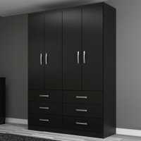 Guarda-Roupa Solteiro áquila 4 Portas 6 Gavetas Black - Pnr Móveis