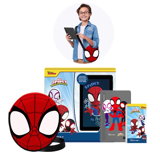 Tablet Positivo Vision Tab 7 Spidey - Octa-Core 3GB RAM 64GB, 7” IPS, Android 14  Go, Wi-fi - Capa e Bolsa - Preto