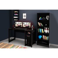 Mesa de Computador Quarto Gamer ( de Computador + Estante) 2 Peças Preto - Tecno Mobili