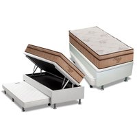 Cama Box Baú c/ Auxiliar Solteiro: Colchão Molas Ortobom Ensacadas Celebritá + Base CRC Courano Branco (88x188)