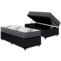 Cama Box Baú Solteiro: Colchão Anatômico Ortobom D33 Airtech 100 + Base CRC Courano Black (88x188)