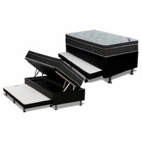 Cama Box Baú c/ Auxiliar Solteiro: Colchão Molas Ortobom Nanolastic Light + Base CRC Courano Black (88x188)