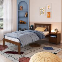 Cama de Solteiro de Madeira Maciça para Colchão 88x188cm Multimóveis CR35274 Walnut