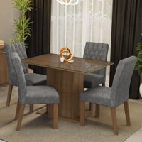 Conjunto Sala de Jantar Mesa Tampo de Vidro 4 Cadeiras Rustic/Silver Reale Madesa