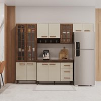 Cozinha Modulada Compacta Fidelitá Lisboa 4 Peças 260cm 11 Portas 3 Gavetas Com Tampo Noce/Off-White