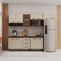 Cozinha Modulada Completa Fidelitá Lisboa 5 Peças 260cm 11 Portas 3 Gavetas Com Tampo Noce/Off-White