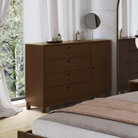 Cômoda de Madeira Maciça com 1 Porta e 4 Gavetas 110cm Multimóveis CR35279 Walnut