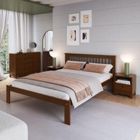 Cama de Casal de Madeira Maciça para Colchão 138x188cm Multimóveis CR35273 Walnut