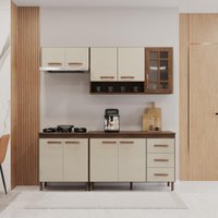 Cozinha Modulada Compacta Fidelitá Lisboa 4 Peças 190cm 9 Portas 3 Gavetas Com Tampo Noce/Off-White