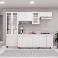 Cozinha Modulada Completa Fidelitá Lisboa Com 5 Peças 260cm 13 Portas 3 Gavetas Com Tampo Noce/Off-White