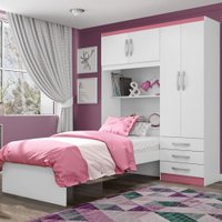 Guarda-Roupa Solteiro Dream 4 Portas 3 Gavetas Branco/Pink - Pnr Móveis
