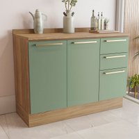 Balcão de Cozinha 120 Cm Isabel 2 Portas 3 Gavetas Nogueira/Verde - Kappesberg