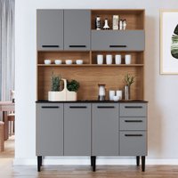 Cozinha Compacta Nicole 7 Portas 2 Gavetas Freijó/Cinza - Irm Móveis