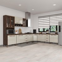 Cozinha Modulada Completa Fidelitá Lisboa 7 Peças 600cm 16 Portas 6 Gavetas Com Tampo Noce/Off-White