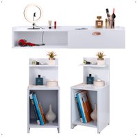 Kit 2 Mesas Cabeceira Mesinha Lateral Fantasy Branco Penteadeira Suspensa Camarim Decor Puxador Concha Quarto - RPM
