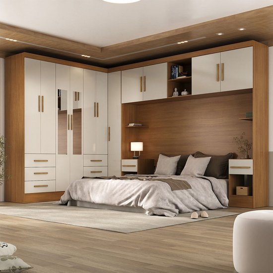 Guarda-Roupa Modulado Soberano 11 Portas 8 Gavetas com Espelho Cinamomo/Off White - Panorama Móveis
