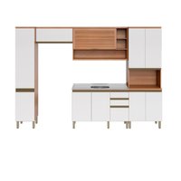 Cozinha Completa Modulada 5 Peças com Gabinete Pia Multimóveis CR20409 Freijó/Branco