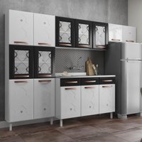 Cozinha Completa Modulada de Aço 4 Peças com Vidros e Gabinete Pia Multimóveis CR20351 Branco/Preto