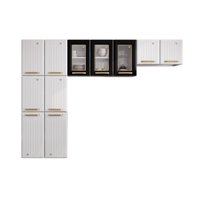 Cozinha Compacta Aço 3 Peças com Vidros Armários Aéreos e Paneleiro Multimóveis CR20368 Branco/Preto