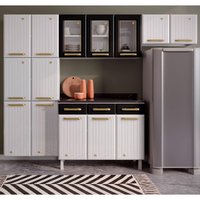 Cozinha Completa Modulada Aço 4 Peças com Balcão com Tampo Multimóveis CR20370 Branco/Preto