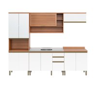Cozinha Completa Modulada 5 Peças com Gabinete Pia Multimóveis CR20403 Freijó/Branco