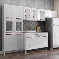 Cozinha Completa Modulada de Aço 4 Peças com Vidros e Gabinete Pia Multimóveis CR20351 Branco