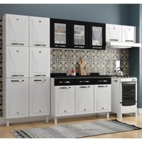 Cozinha Completa Modulada de Aço 4 Peças com Vidros e Balcão Multimóveis CR20356 Branco/Preto