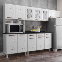 Cozinha Completa Modulada de Aço 4 Peças com Vidros e Balcão Multimóveis CR20353 Branco