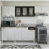 Cozinha Completa de Aço 4 Peças Armário para Forno/Micro e Balcão Multimóveis CR20371 Branco/Preto