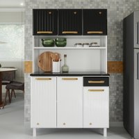Armário de Cozinha Compacta de Aço com Balcão com Tampo 105cm Multimóveis CR20362 Branco/Preto