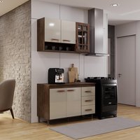 Cozinha Modulada Compacta Fidelitá Lisboa 2 Peças 120cm 5 Portas 3 Gavetas Com Tampo Noce/Off-White