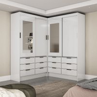 Closet Casal Duplo Sevilha 4 Portas com Espelho 12 Gavetas Carioca Móveis - Branco