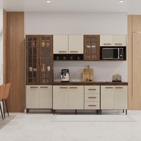 Cozinha Modulada Completa Fidelitá Lisboa Com 5 Peças 260cm 13 Portas 3 Gavetas Com Tampo