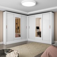 Closet Casal Duplo Fortaleza Com 6 Portas Com Espelho 12 Prateleiras - Branco