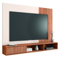 Painel Para TV Até 55 Polegadas Ripado Impressão 3D Com Nicho Madrid Madeirado / Off White Caemmun