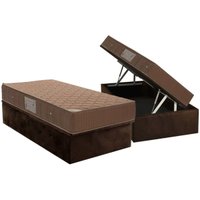 Conjunto Box Baú Solteiro: Colchão Molas Ortobom Nanolastic Orthotel + Base CRC Suede Brown (88x188)