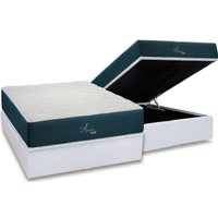 Cama Box Baú Casal: Colchão Molas MasterPocket Ensacadas Polar Aquariuns + Base CRC Courano White (138x188)