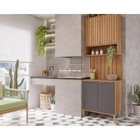 Kit Cozinha Modulada 3 Peças Divina (1Aéreo+1Balcão+1Complemento) CZ006 Freijo/Titanium - MGM
