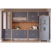 Kit de Cozinha Completa 8 Peças Eloise (3Aéreos+2Balcões+1Cristaleira+2Complementos) C8P179 Freijo/Titanium - MGM