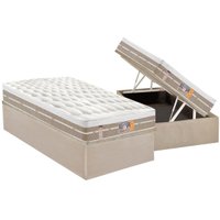 Cama Box Baú Solteiro: Colchão Molas Pocket Ensacadas Castor Silver Star Air One Face + Base CRC Suede Clean (88x188)