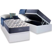 Cama Box Baú Solteiro: Colchão Molas Anjos Ensacadas Blue Sea + Base CRC Courano Branco(88x188)