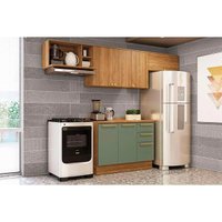 Kit Cozinha Modulada 5 Peças Botanic (3Aéreos+1Balcão+1Complemento) M662 Nogueira/Verde Oliva - Kappesberg