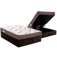 Conjunto Box Baú: Colchão Espuma Ortobom D28 Light Saúde + Base CRC Suede Brown Casal (138x188)