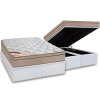 Cama Box Baú Queen: Colchão Molas Pocket Ensacadas Castor Revolution Híbrido + Base CRC Courano White (158x198)