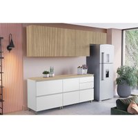 Kit de Cozinha Completa 5 Peças Rainha (3Aéreos+2Balcões) C5P113 Nature/Branco - Nesher