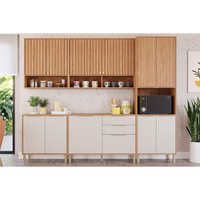 Cozinha Modulada Completa Divina 5 Peças (2Aéreos+2Balcões+1Paneleiro) CZ001 Freijo/Off White - MGM