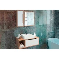 Armário c/ Balcão Banheiro Suspenso BN3644 e c/ Rodízios BN3643 80cm e Espelho BN3645 80cm Amêndoa/Branco - Tecno Mobili