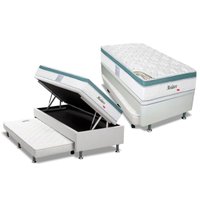 Cama Box Baú Solteiro: Colchão Molas Ensacadas Herval Meditare + Base CRC Courano Branco (88x188)