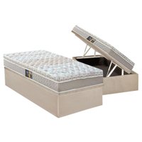 Cama Box Baú Solteiro: Colchão Molas Pocket Ensacadas Castor Class + Base CRC Suede Clean (88x188)